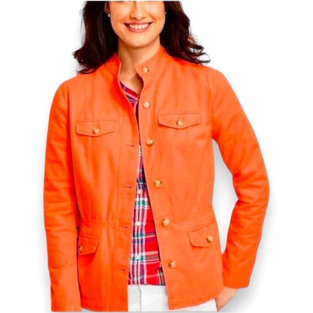 Talbots Petites Jacket Orange Button Up High Coll… - image 1